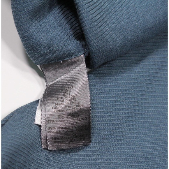 John Varvatos Aqua Twill Collarless Banded Collar Linen Button-Up Shirt~ S - Picture 7 of 7